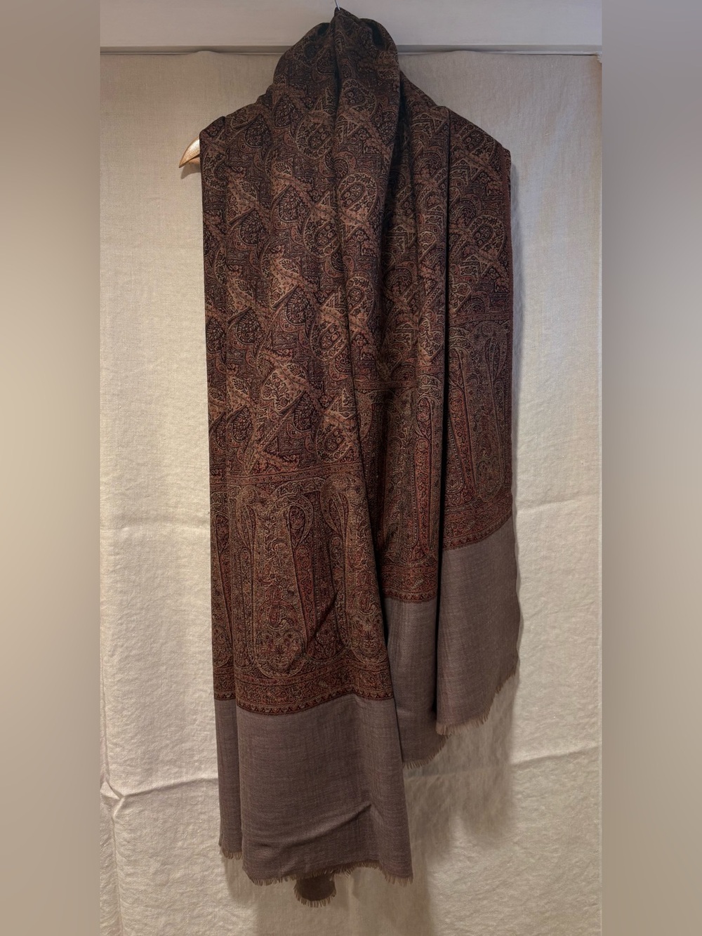 Vintage Paisley jacquard wool wrap, handwoven